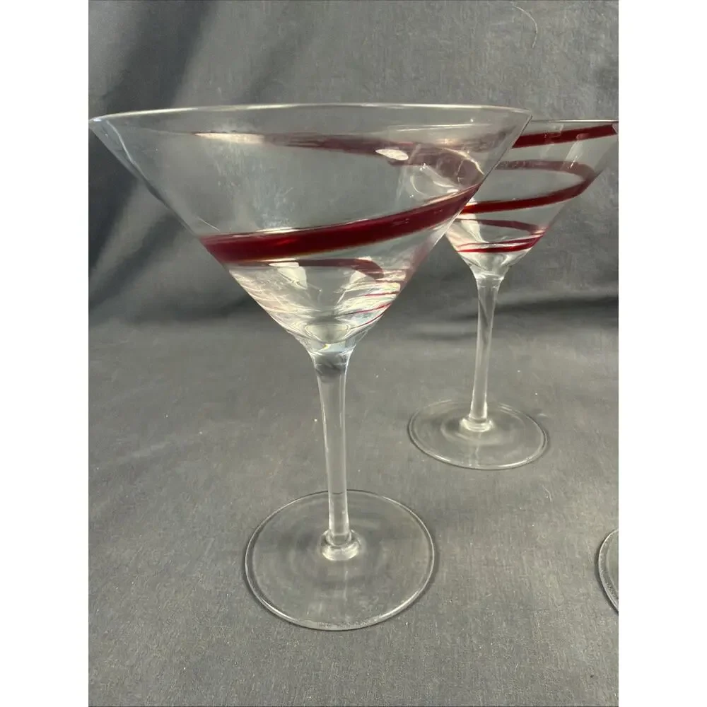 Pier 1 Imports Red Swirline Martini Glasses - Set of 4 Cocktail Margarita Party